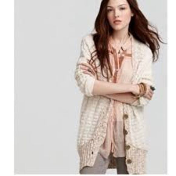 FREE PEOPLE Women's Cream Bumpy Road Long Line Cable Knit Cardigan Size XS - Picture 1 of 7